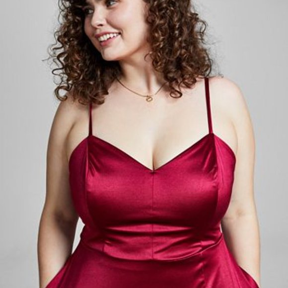 Trendy City Studios Plus Size Juniors' Spaghetti Strap Satin Gown - Picture 1 of 5